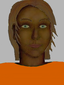 a portrait of a person with chocolate skin, brown hair, and a orange coloured shirt