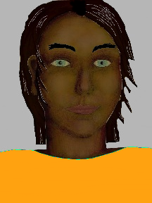 a portrait of a person with chocolate skin, black hair, and a yellow-orange shirt