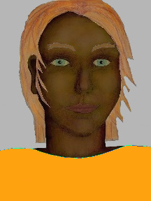 a portrait of a person with chocolate skin, red hair, and a yellow orange coloured shirt