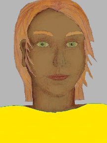 a portrait of a person with caramel skin, red hair, and a golden yellos coloured shirt