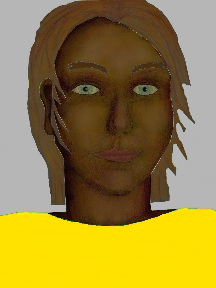 a portrait of a person with chocolate skin, brown hair, and a golden yellowl coloured shirt