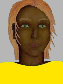 a portrait of a person with chocolate skin, red hair, and a golden yellow coloured shirt