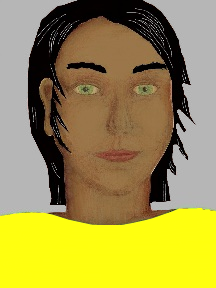 a portrait of a person with caramel skin, black hair, and a yellow coloured shirt