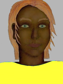 a portrait of a person with chocolate skin, red hair, and a yellow coloured shirt