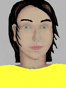 a portrait of a person with cream skin, black hair, and a yellow coloured shirt