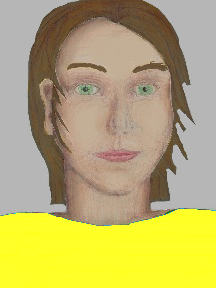 a portrait of a person with cream skin, brown hair, and a yellow coloured shirt