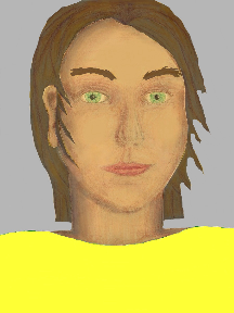 a portrait of a person with golden skin, brown hair, and a yellow coloured shirt