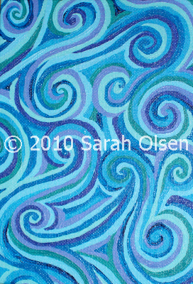 curling, swirling, lines of blue, lylac, and turquise
